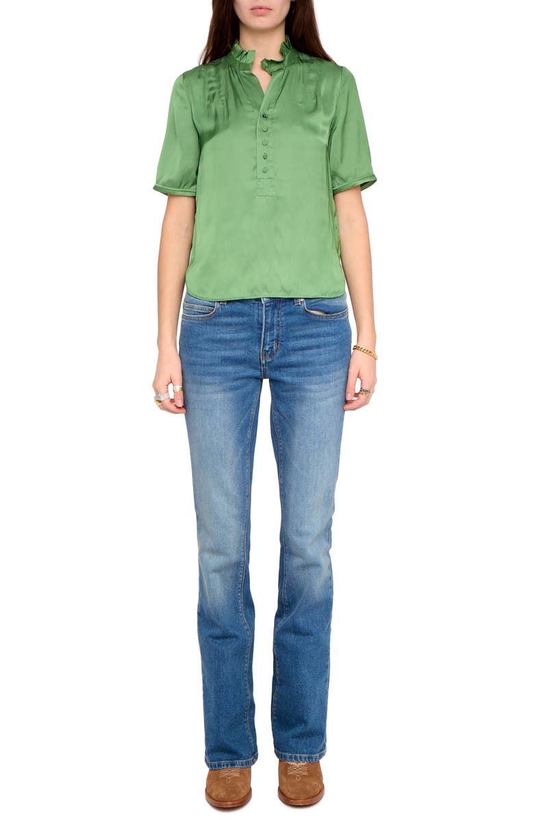 Zadig & Voltaire Topher Ruffle Neck Satin Popover Top, Alternate, color, Verveine