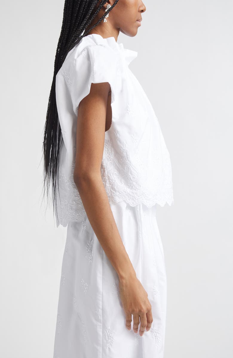 Simone Rocha Pleated Cotton Poplin Tulip Top, Alternate, color, White
