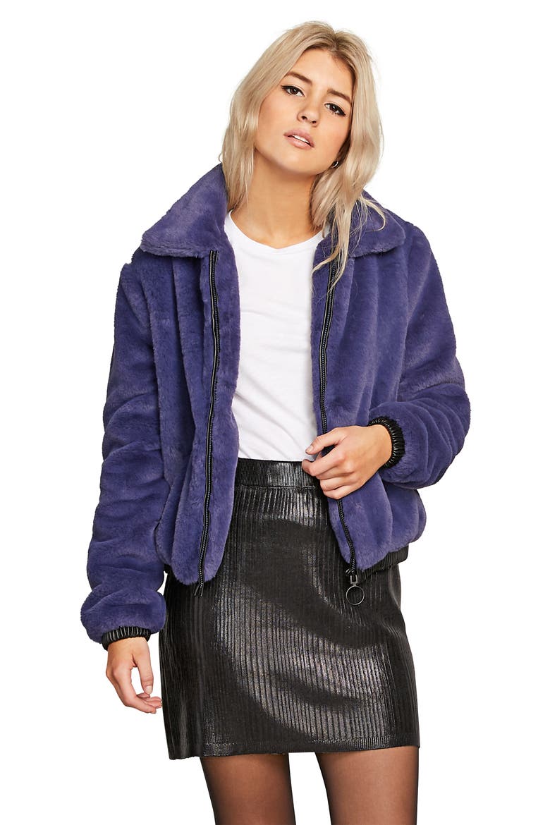 Fuzzy Fresh Faux Fur Jacket, Alternate, color, SEA NAVY
