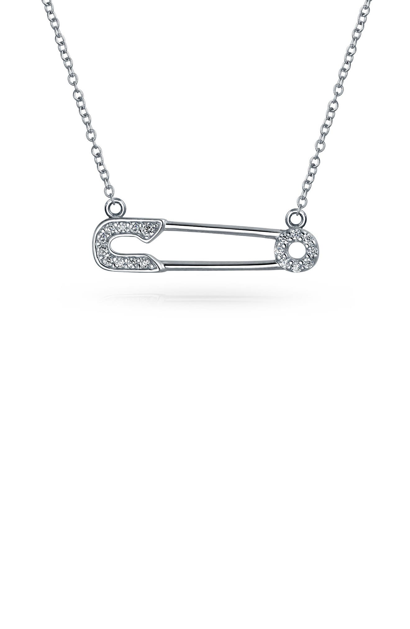 BLING JEWELRY Support Refugees Safety Pin CZ Pendant Necklace