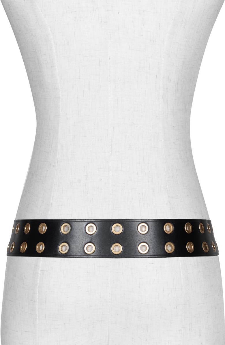 AllSaints Leather Eyelet Belt, Alternate, color, Black Antique Brass