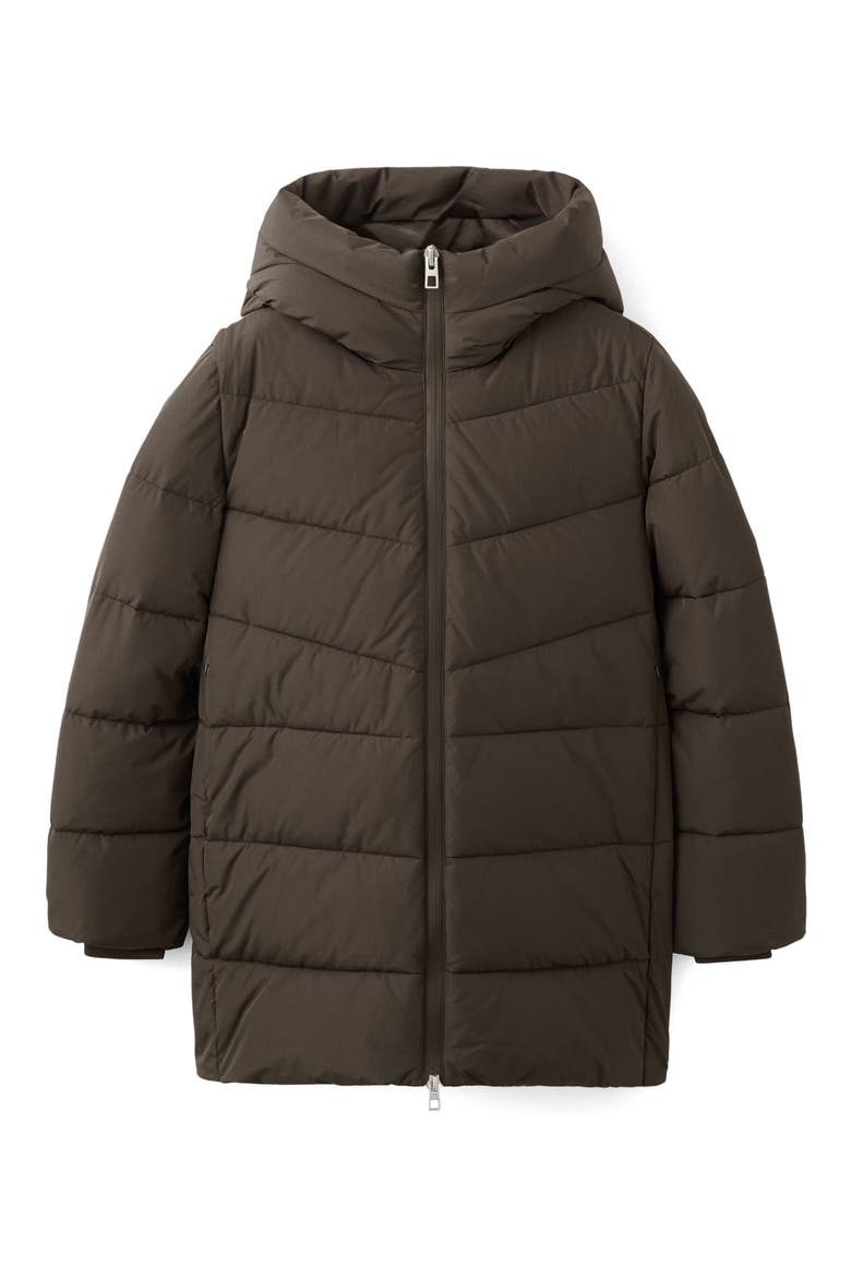 Water Repellent Hooded Puffer Coat, Alternate, color, BROWN