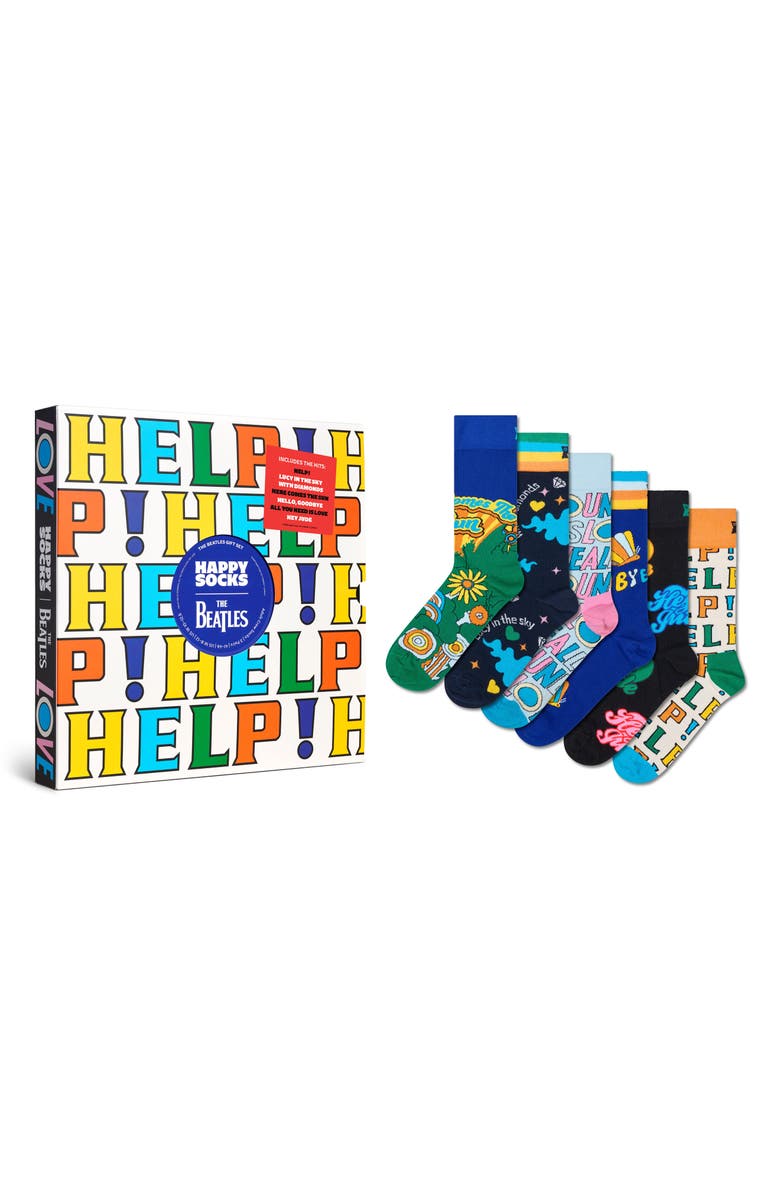 Happy Socks Assorted 6-Pack The Beatles Socks Gift Box, Main, color, Black