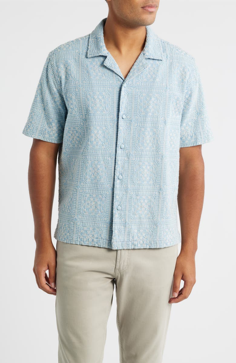 Rails Tyler Embroidered Cotton Camp Shirt, Main, color, Indigo Cream Squares