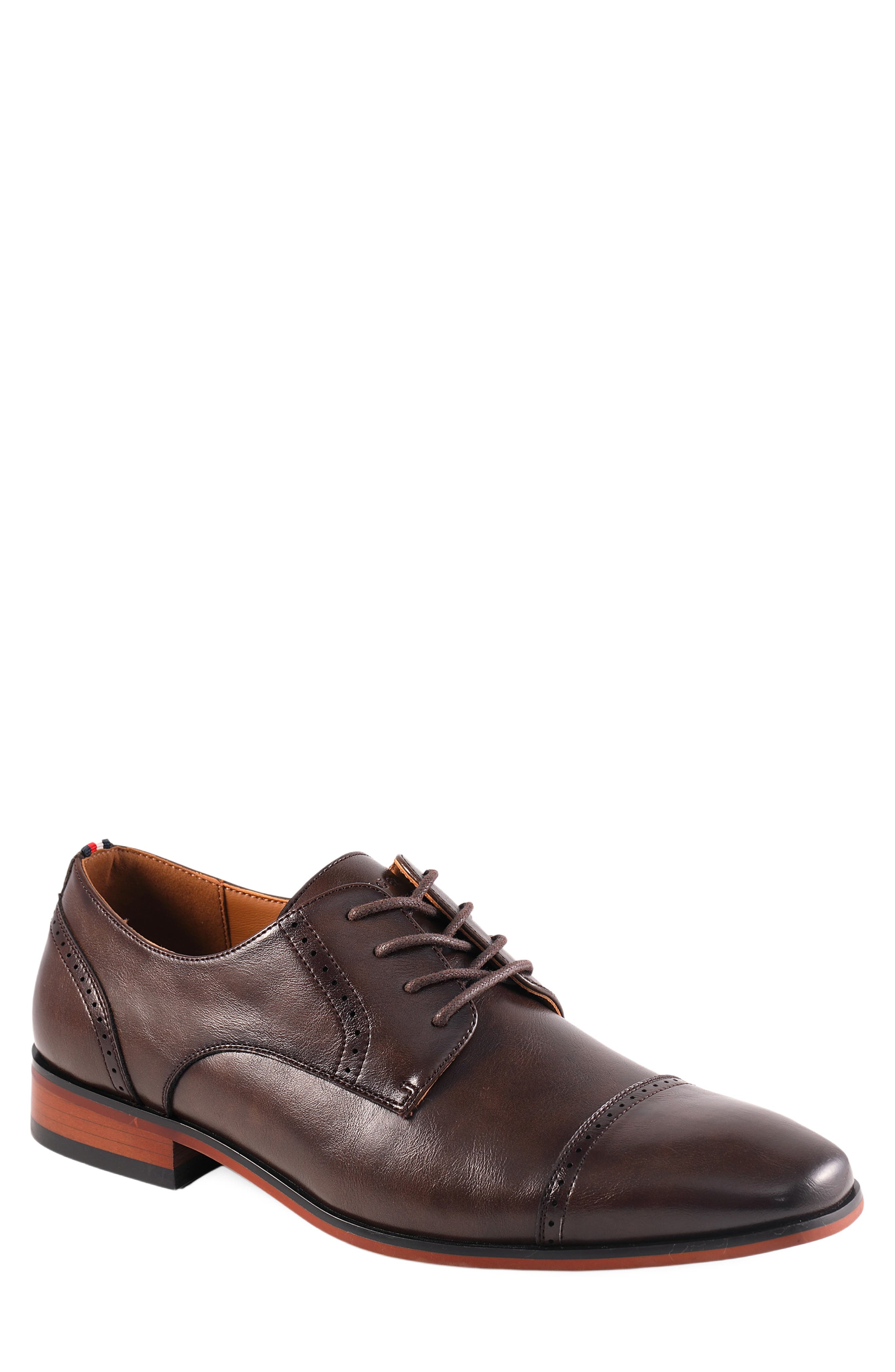 Solven Faux Leather Cap Toe Oxford, Main, color, DARK BROWN