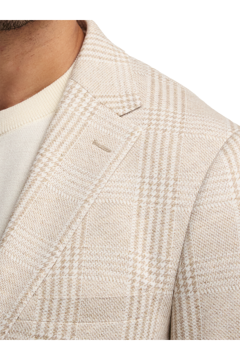 Cotton Blend Plaid Single Breasted Notch Lapel Knit Sport Coat, Alternate, color, Tan