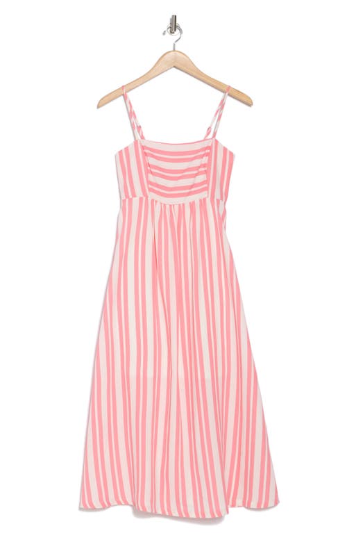 Shop Melrose And Market Stripe Babydoll Midi Dress In Pink Geranium Stripe