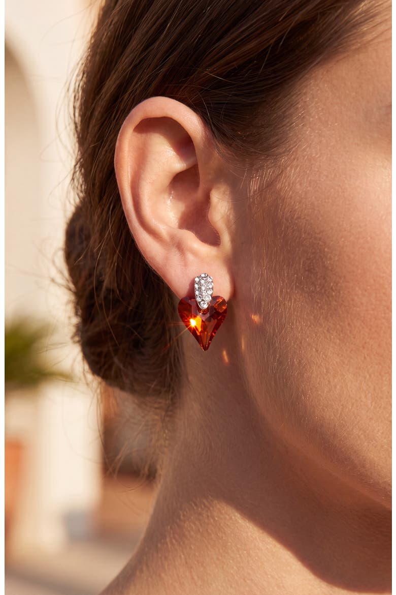 Dangle Crystal Heart Earrings, Alternate, color, Red