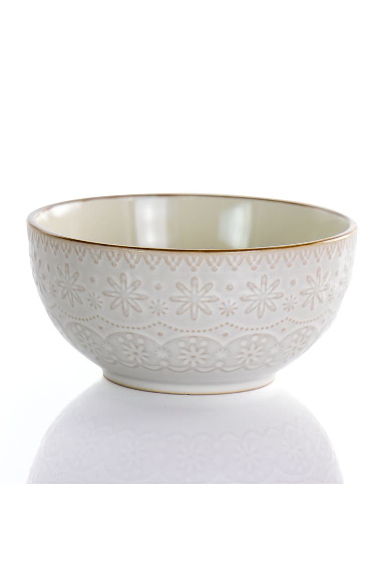 Contessa 16 Piece Embossed Scalloped Stoneware Dinnerware Set, Alternate, color, White