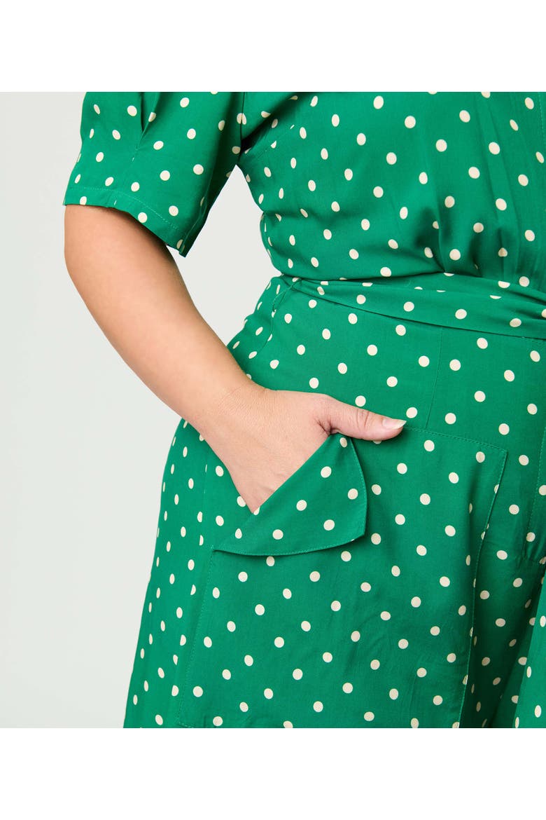 Plus Size 1940s Flare Leg Jumpsuit, Alternate, color, Green & White Dot