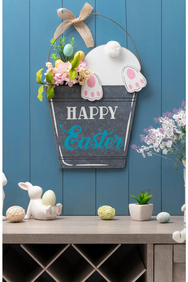 18"H Easter Wooden Bunny Eggs Door Hanger, Alternate, color, Blue