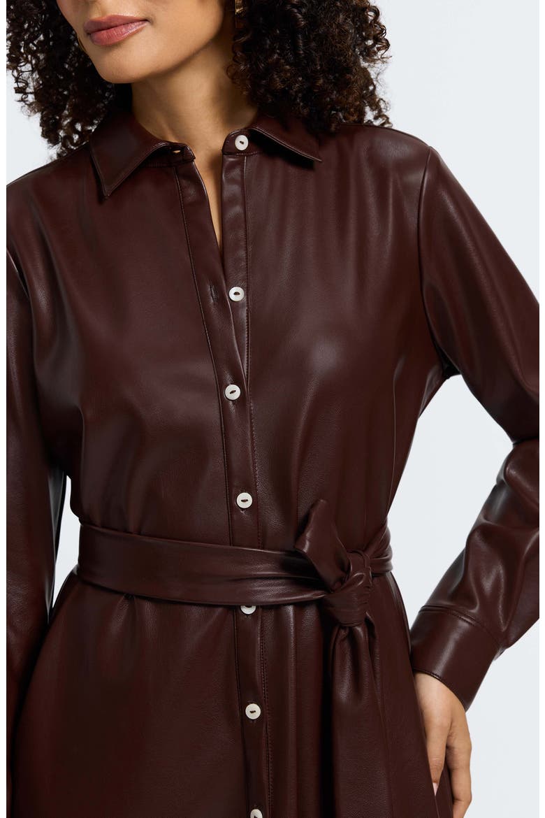 Rocca Long Sleeve Faux Leather Shirtdress, Alternate, color, CHICORY COFFEE