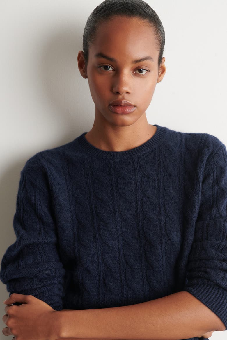 Cable-Knit Cashmere Sweater, Alternate, color, NAVY
