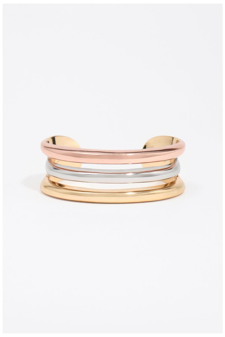 Triple Band Rigid Metal Bracelet, Alternate, color, ROSE GOLD