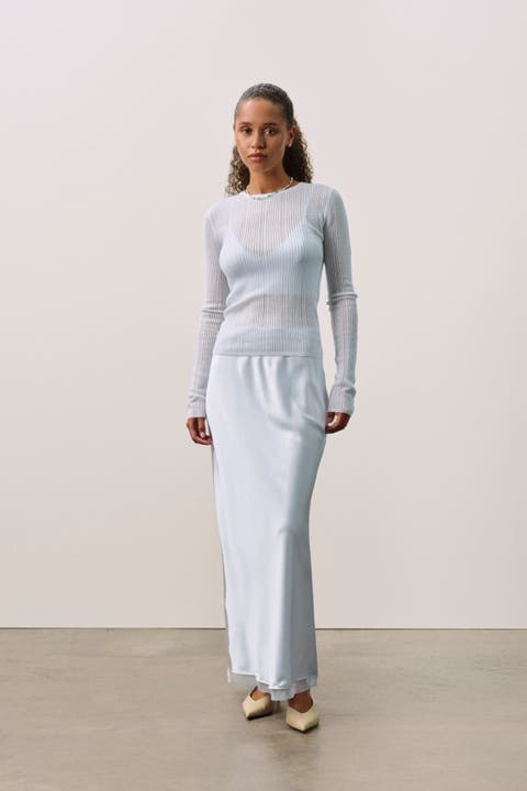 Silk Slip Skirt w/ Tulle Trim