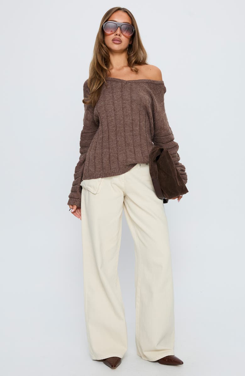 Princess Polly Main Thing One-Shoulder Rib Sweater, Alternate, color, Mocha