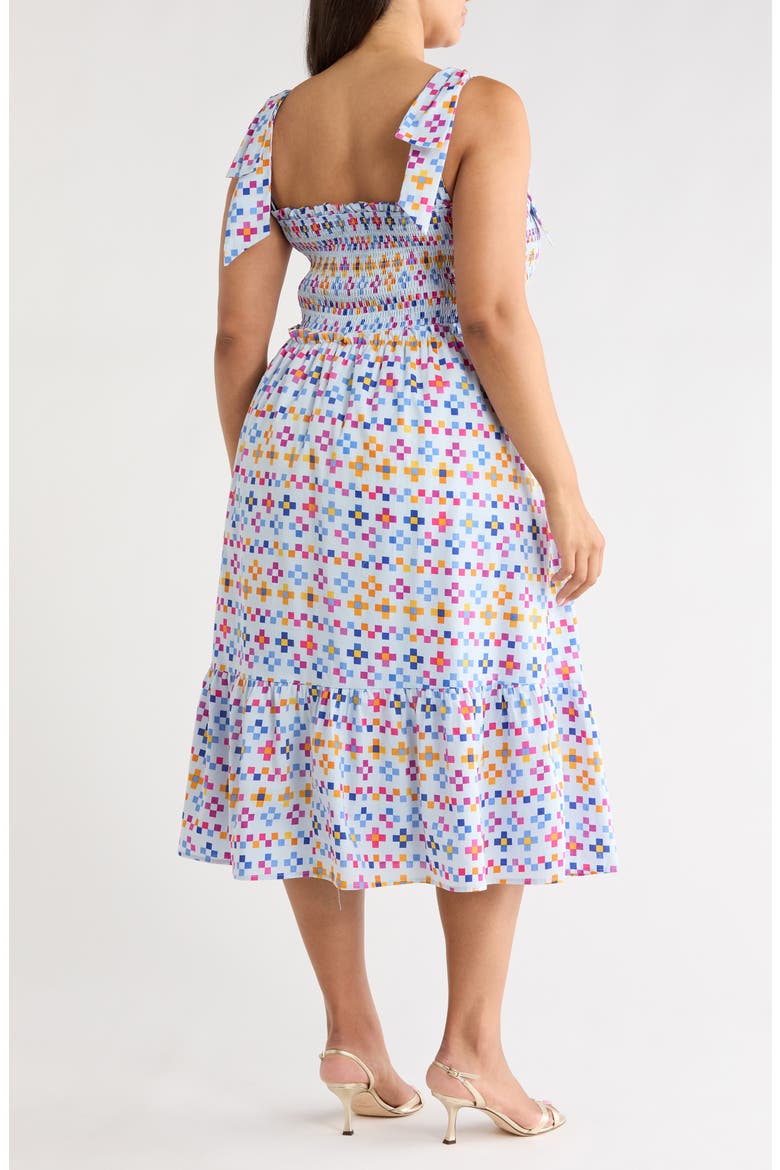 Kessa Geo Print Smocked Sleeveless Midi Dress, Alternate, color, LIGHT-BLUE-MULTI