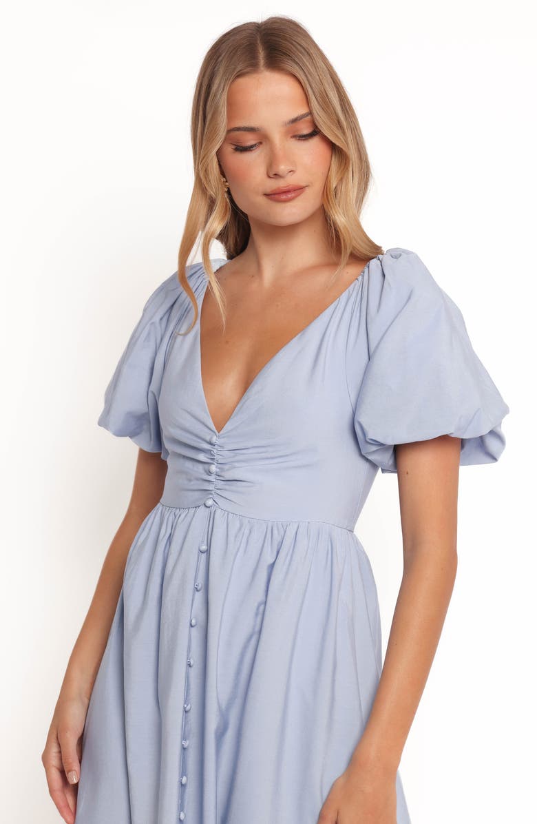 Petal & Pup Charley Puff Sleeve Poplin Midi Dress, Alternate, color, Blue