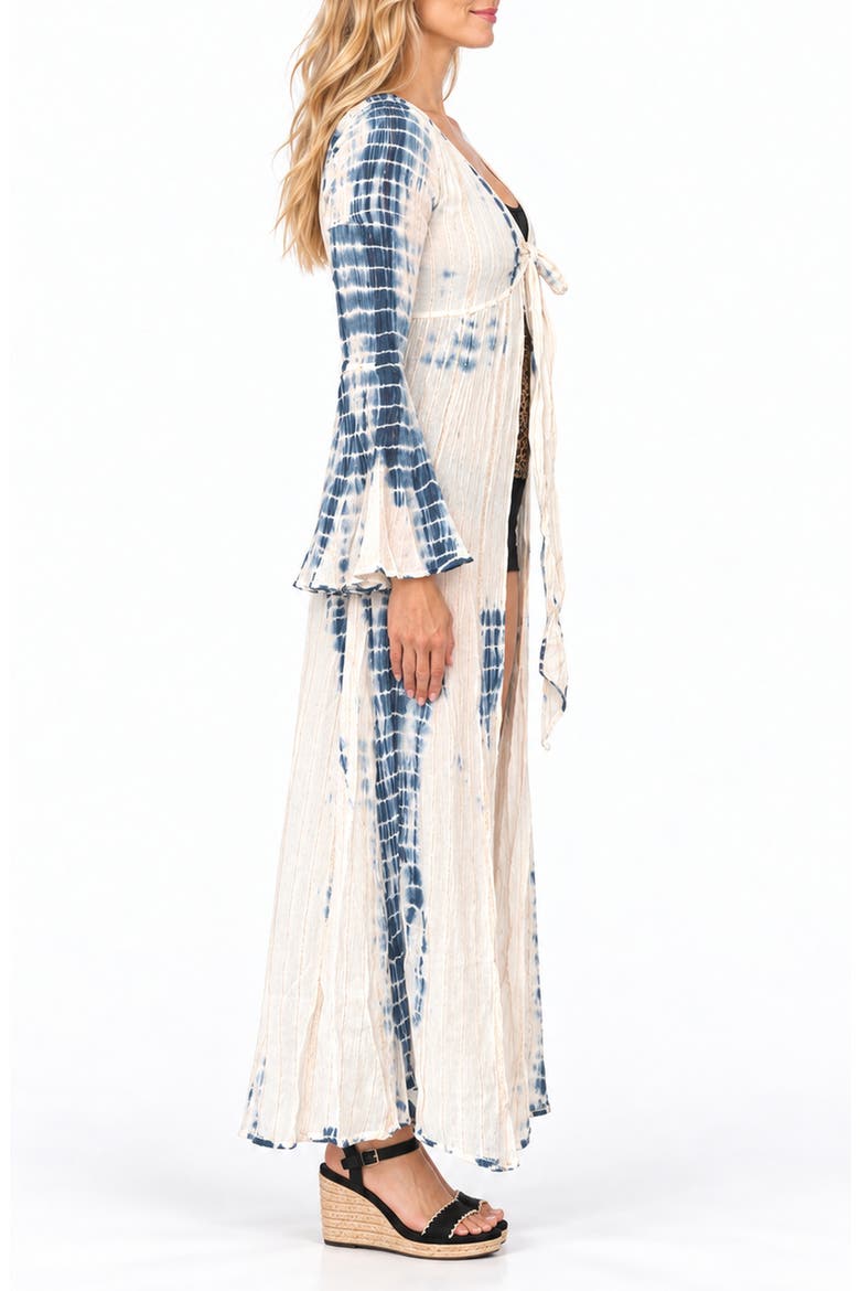 Tie Front Bell Sleeve Robe, Main, color, AQUA