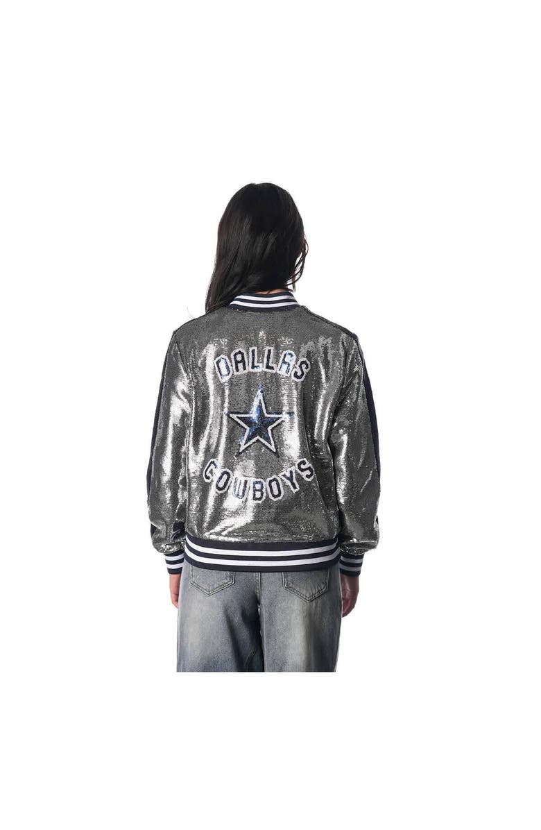 THE WILD COLLECTIVE Women's The Wild Collective  Silver Dallas Cowboys Sequin Full-Zip Bomber Jacket, Alternate, color, Silver