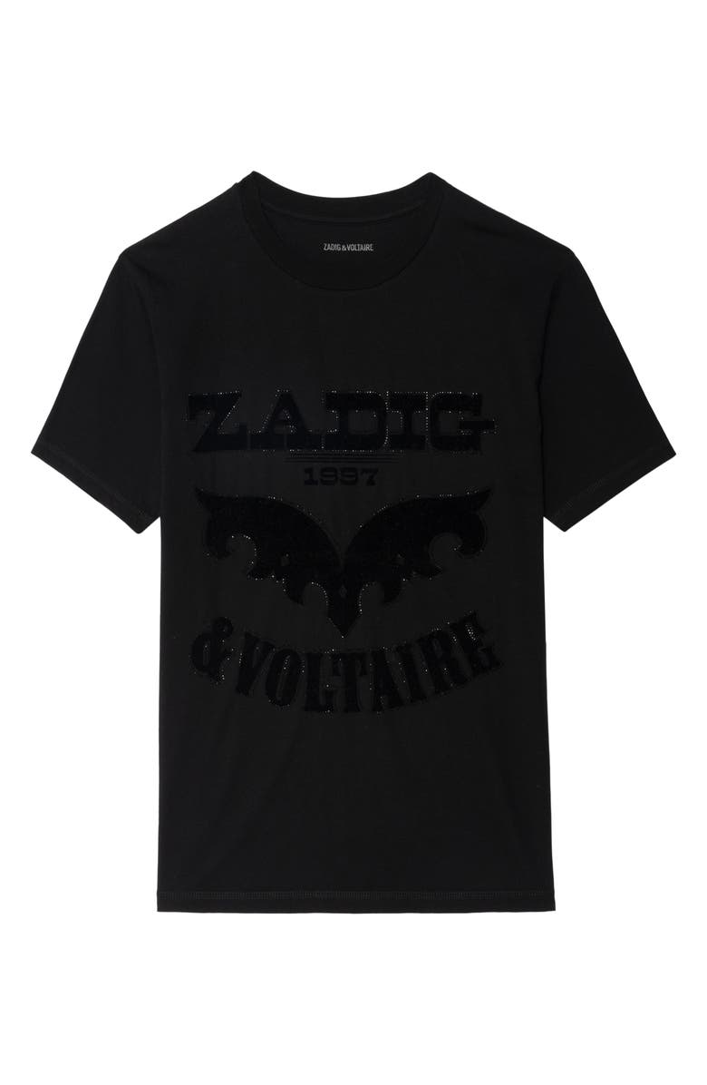 Zadig & Voltaire Edwin Crystal Embellished Flocked Logo T-Shirt, Alternate, color, Black