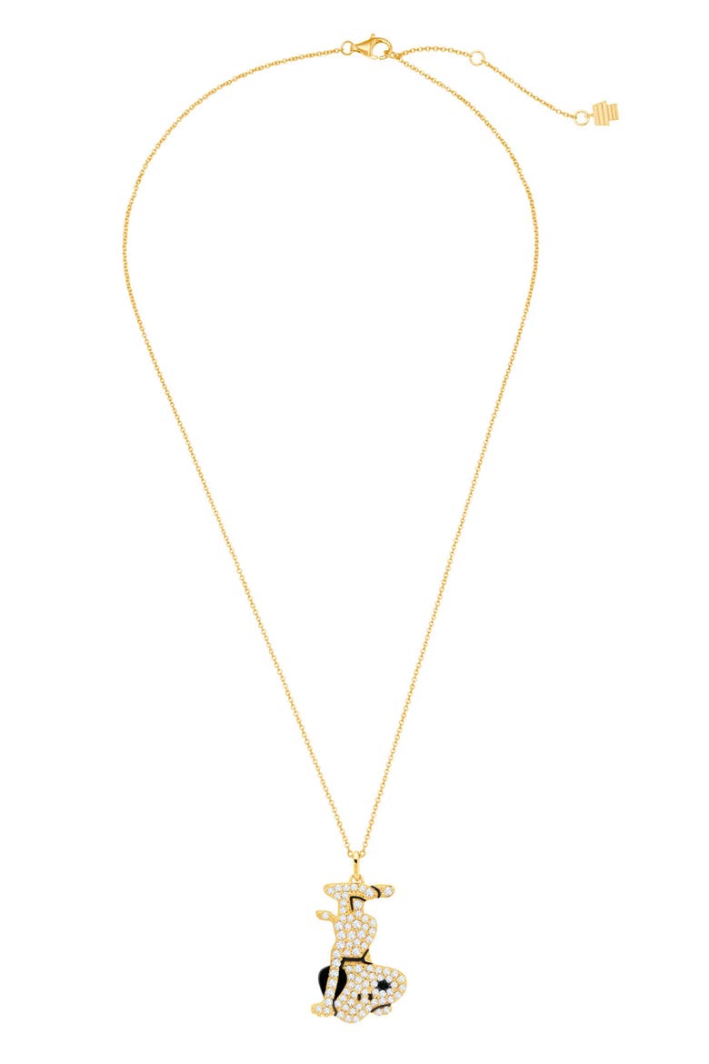 Snoopy Headstand Pavé Pendant Necklace, Alternate, color, 18KT YELLOW GOLD / CLEAR STONE