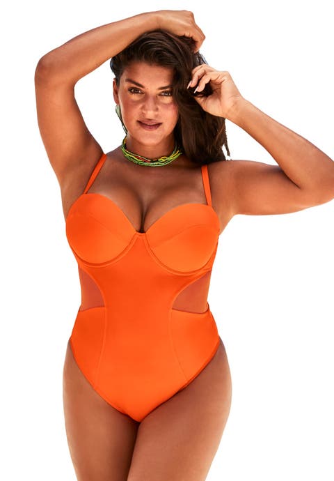 Cup Sized Mesh Underwire One Piece Swimsuit (Plus Available)