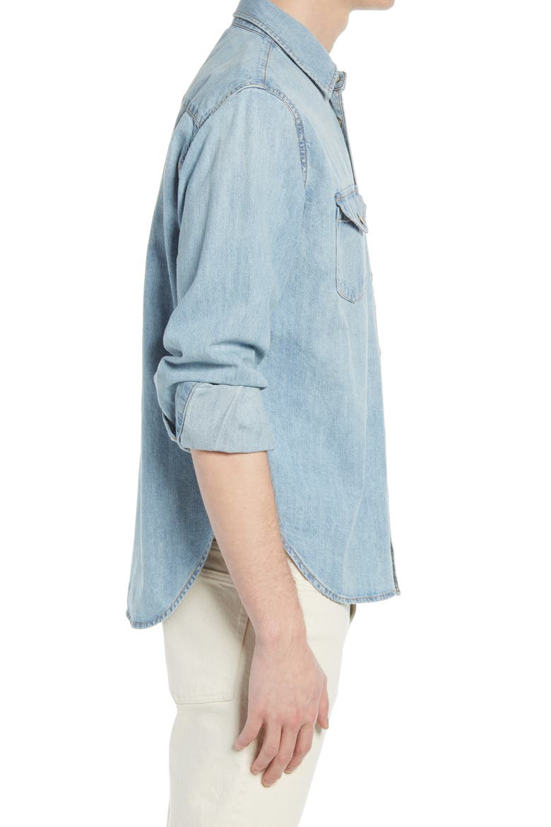Distressed Denim Slim Fit Western Shirt, Alternate, color, DENIM WASH