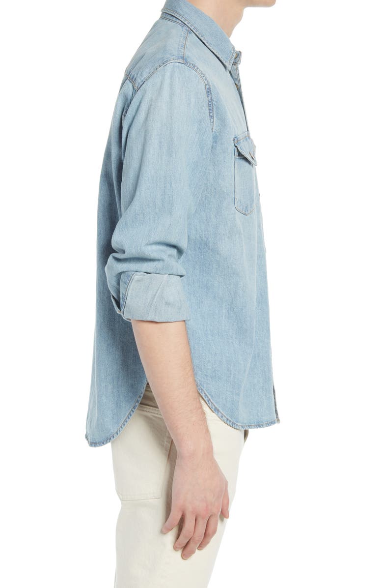 Billy Reid Distressed Denim Slim Fit Western Shirt, Alternate, color, Denim Wash