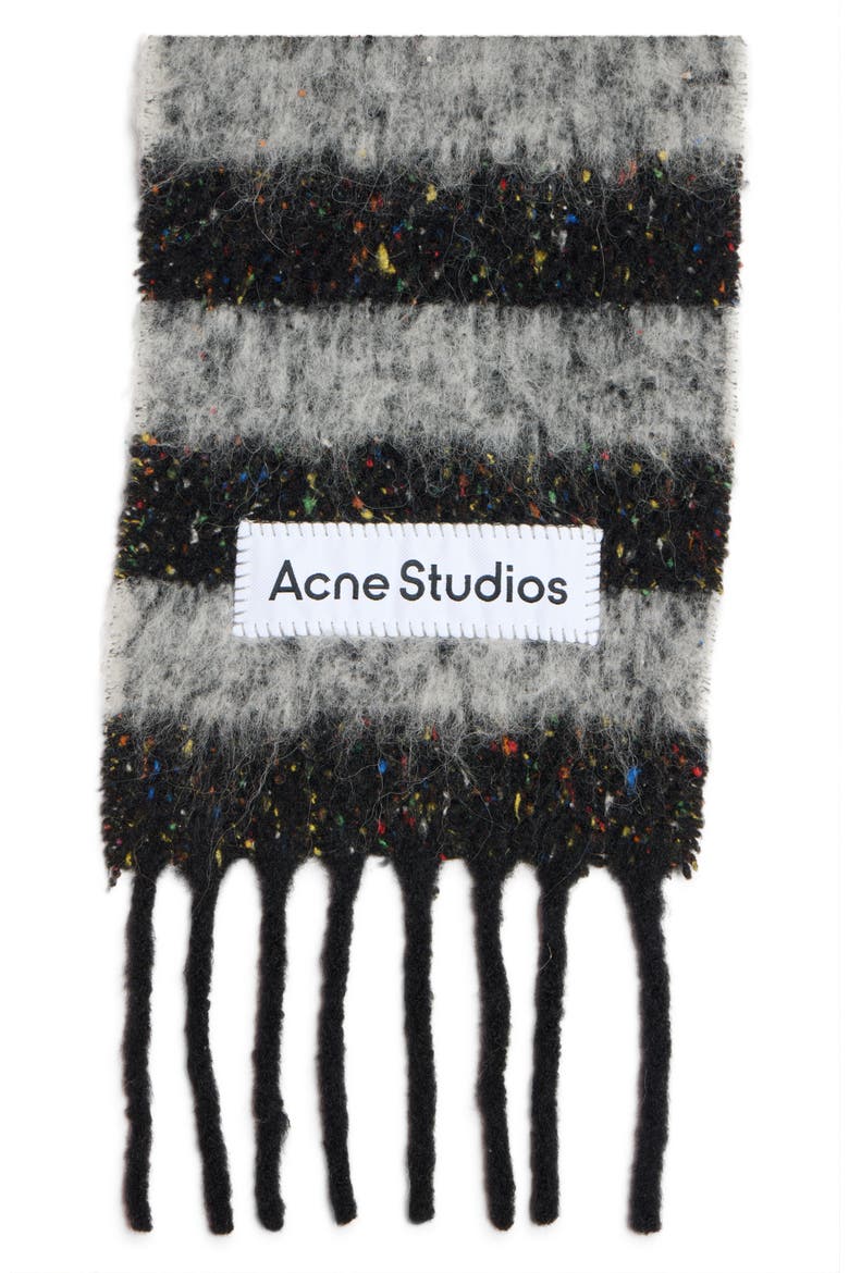 Vonkey Stripe Alpaca, Wool & Silk Blend Fringe Scarf, Alternate, color, BLACK/GREY