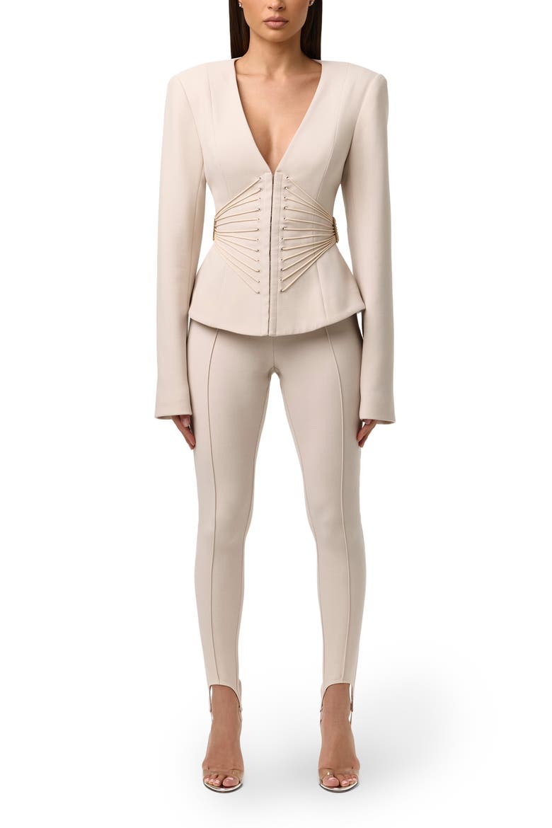 Suiting Corset Blazer, Alternate, color, MELANGE BEIGE