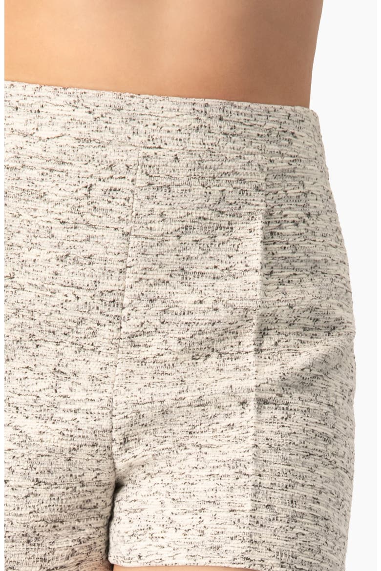 Textured Bouclé High-Waist Tailored Tweed Mini Shorts, Alternate, color, Ivory