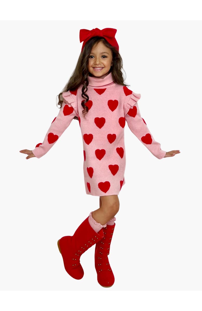 Mia Belle Girls Kids' Warms My Heart Pink Turtleneck Sweater Dress, Main, color, Pink