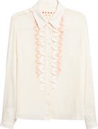 Marni Ruffle Appliqué Silk Crêpe de Chine Button-Up Shirt