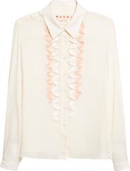 Marni Ruffle Appliqué Silk Crêpe de Chine Button-Up Shirt