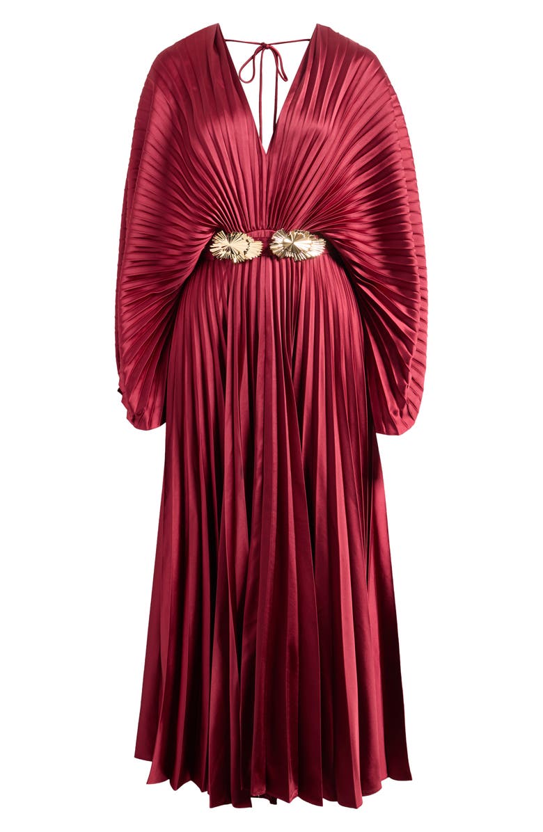 Acler Wonastow Pleated Long Sleeve Maxi Dress, Alternate, color, Bordeaux
