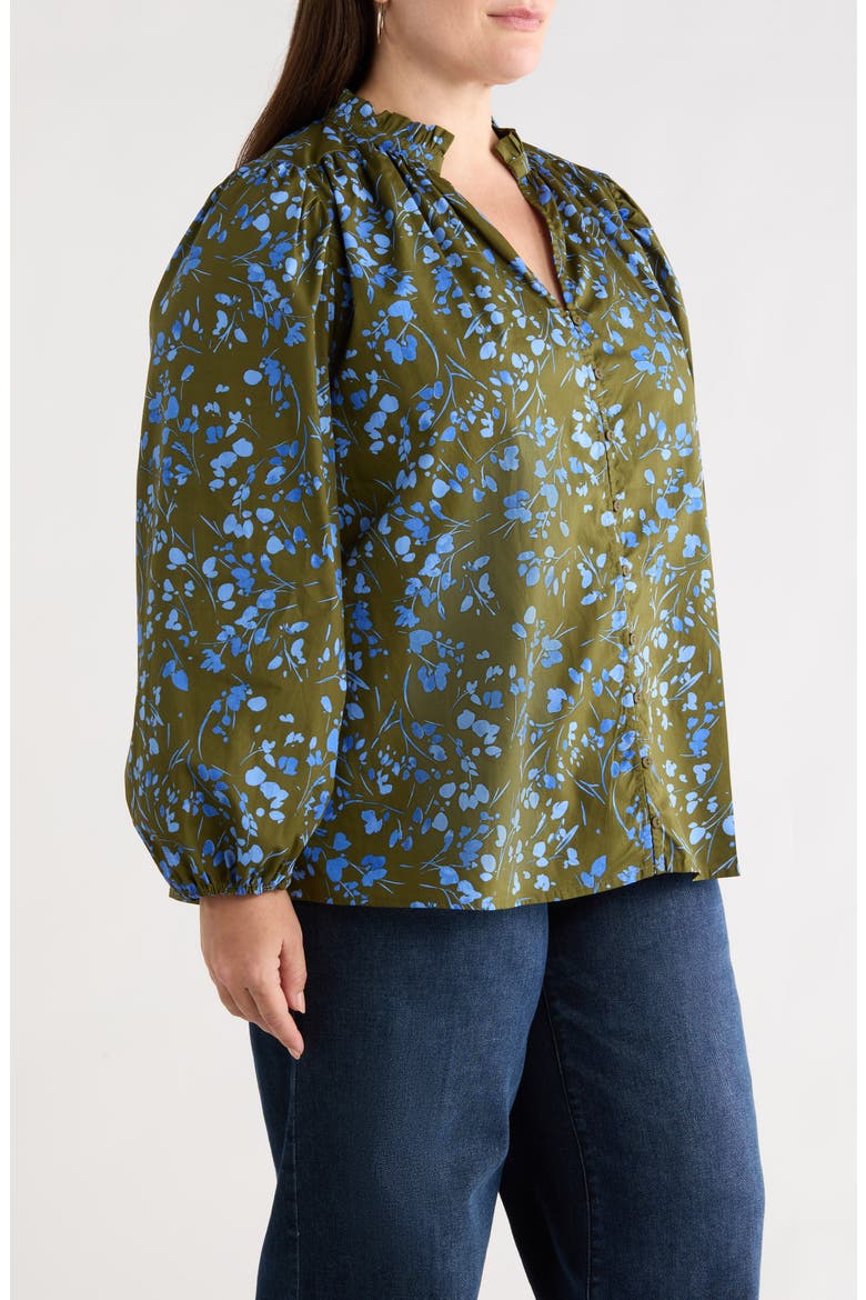 Solvay Floral Nellian Ruffle Collar Button-Up Shirt, Alternate, color, GREEN-BLUE-MULTI