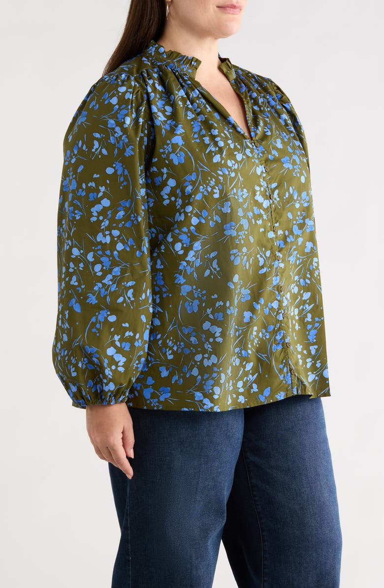 SUGARLIPS Solvay Floral Nellian Ruffle Collar Button-Up Shirt, Alternate, color, Green-Blue-Multi