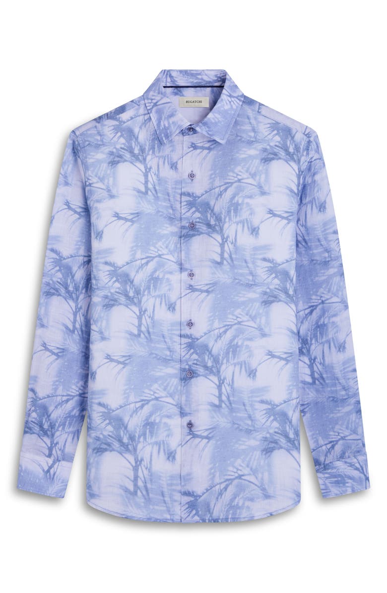 Bugatchi Julian Shaped Fit Linen Button-Up Shirt, Alternate, color, Steel