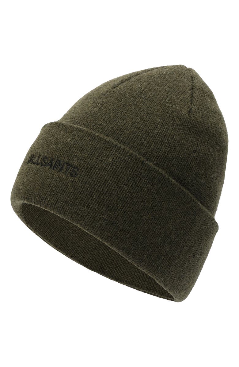 AllSaints Embroidered Logo Beanie, Alternate, color, Beetle Green