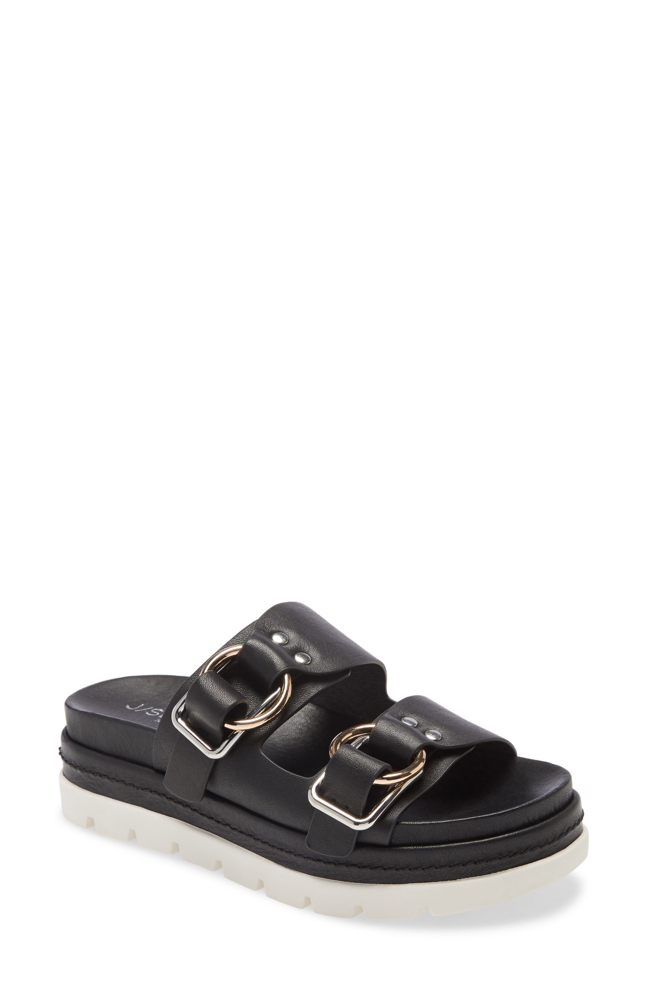 Baha Slide Sandal, Main, color, BLACK LEATHER