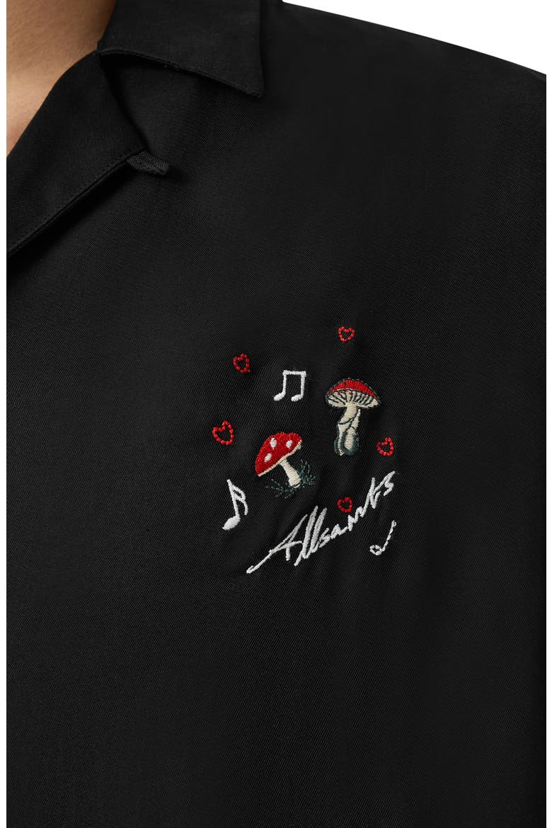 Fungi Embroidered Camp Shirt, Alternate, color, JET BLACK