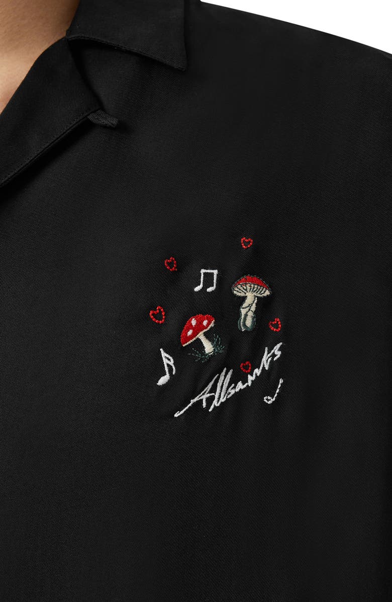 AllSaints Fungi Embroidered Camp Shirt, Alternate, color, Jet Black