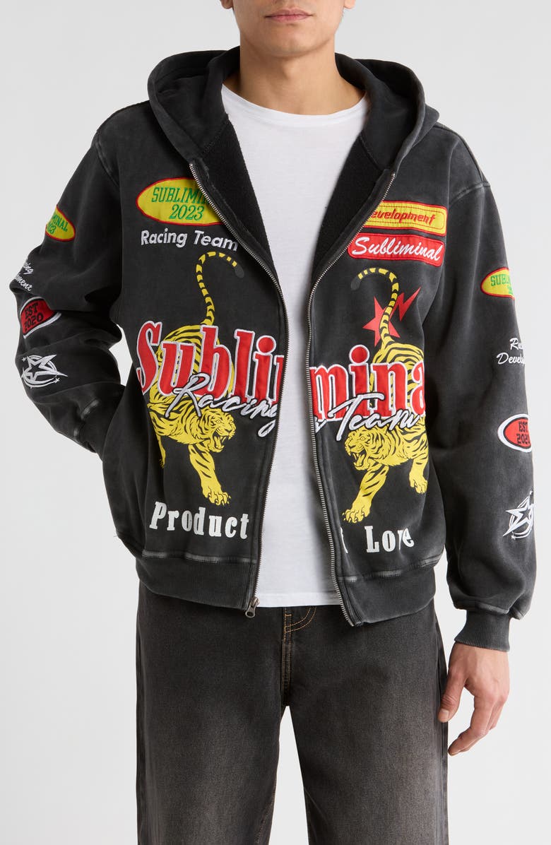 PacSun Subliminal Racing Zip Hoodie, Alternate, color, Black