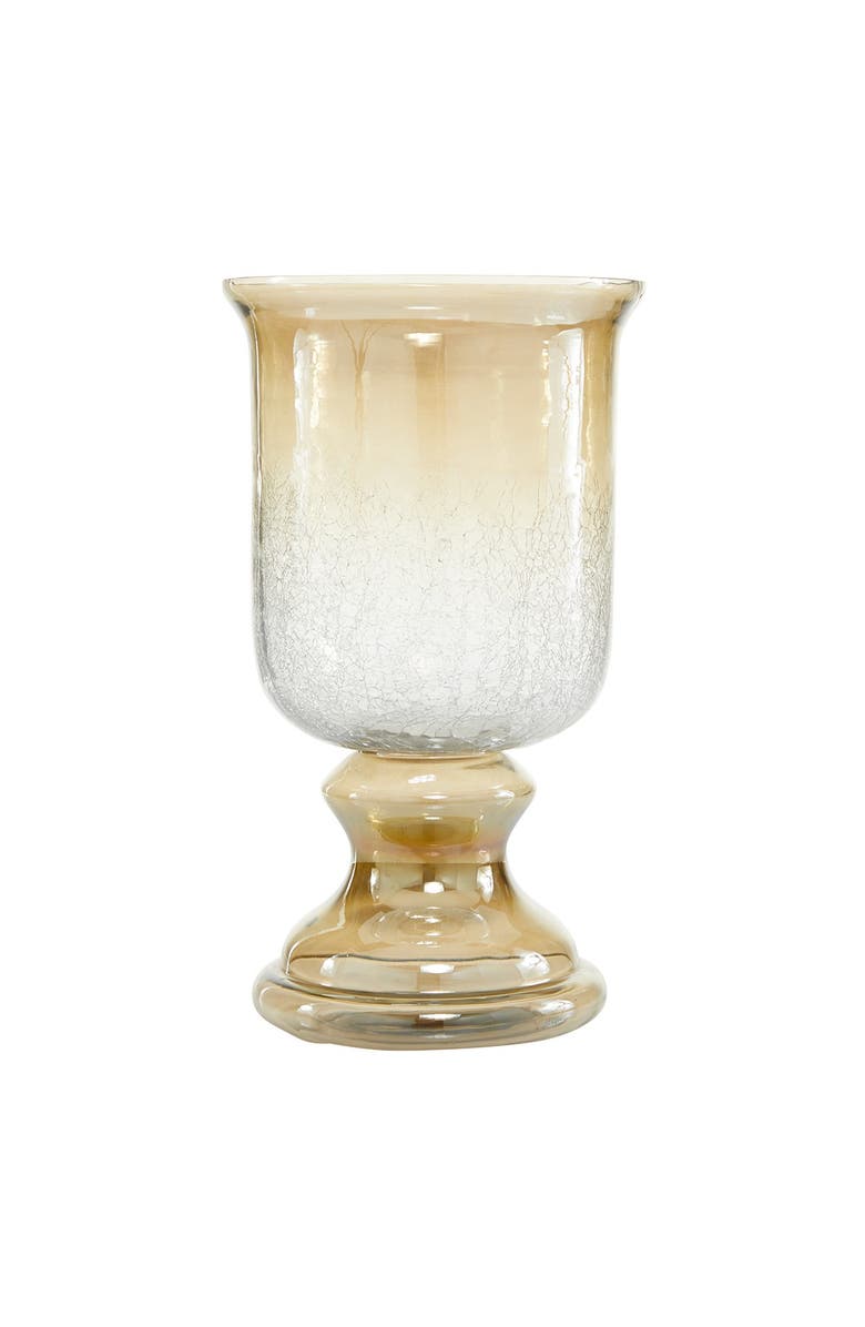 WILLOW ROW Brown Glass Handmade Turned Style Pillar Hurricane Lamp with Smoked Glass Finish, Main, color, 
