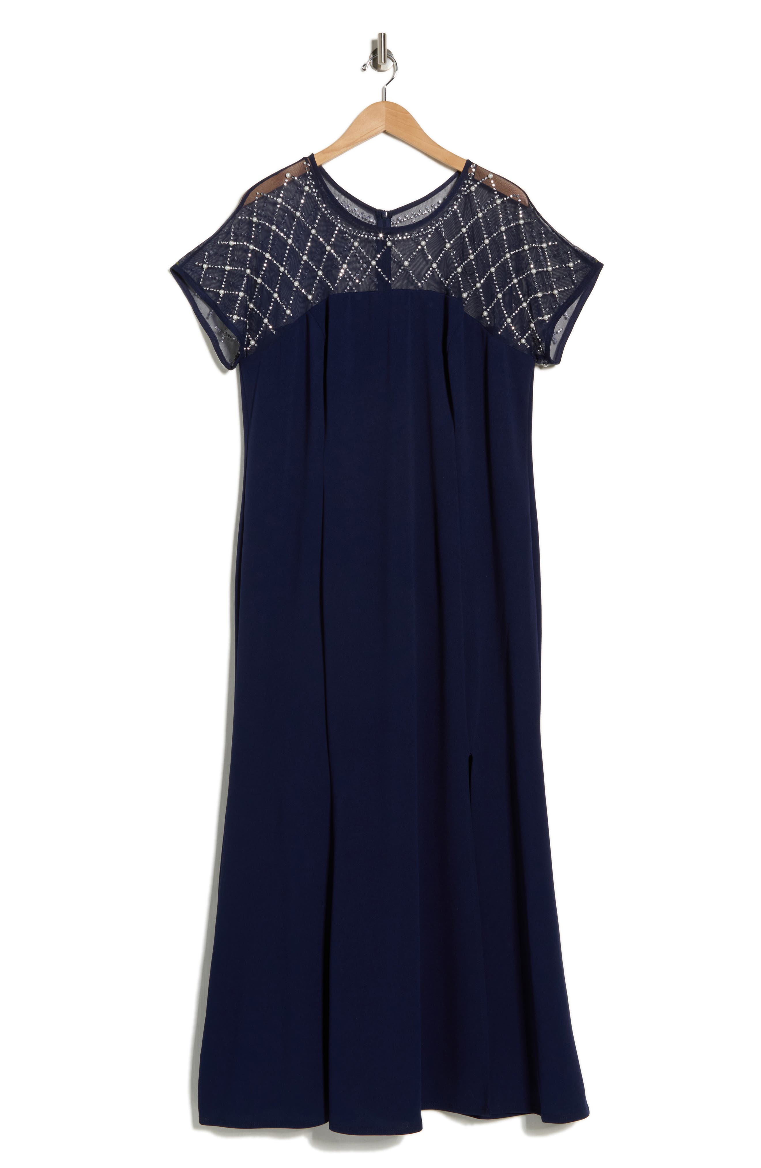 Oleg Cassini Beaded Sleeve Scuba Crepe Knit Gown