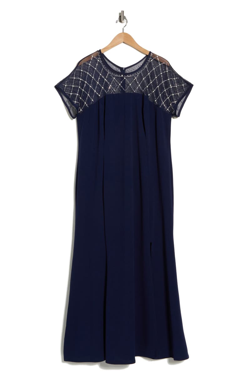 Oleg Cassini Beaded Sleeve Scuba Crepe Knit Gown, Main, color, Navy