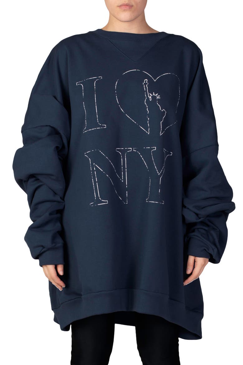 I Love New York Oversize Graphic Sweatshirt, Main, color, SARGASSO