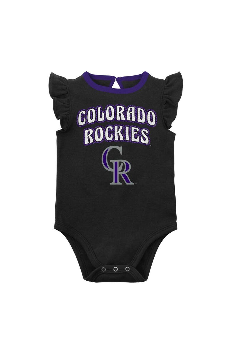 Outerstuff Girls Newborn & Infant Black/Heather Gray Colorado Rockies Little Fan Two-Pack Bodysuit Set, Alternate, color, Black