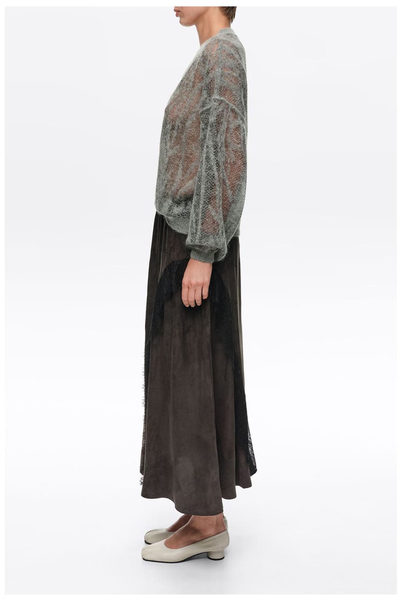 Fluid Midi Skirt with Lace Trim, Alternate, color, WASHED BLACK